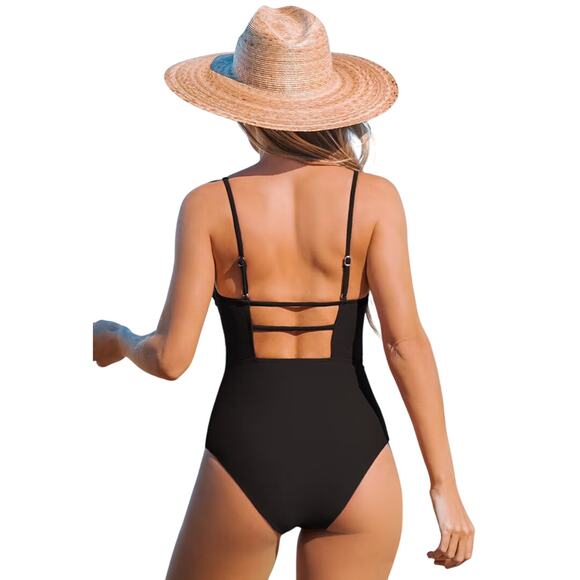 Cupshe Women's Black Shirred Square Neck One Piece Swimsuit Size Small - Picture 3 of 7